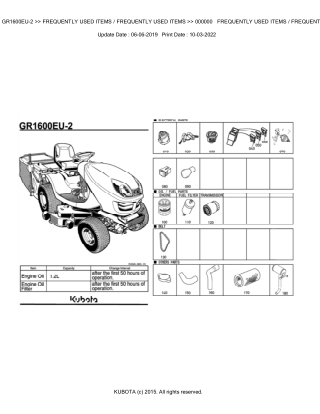 Kubota GR1600EU-2 Lawn Tractor Parts Catalogue Manual Instant Download (Publishing ID BKIDA5085)