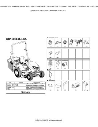 Kubota GR1600EU-3-S5 Lawn Tractor Parts Catalogue Manual Instant Download (Publishing ID BKIDA5175)