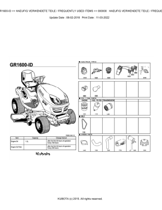 Kubota GR1600-ID Lawn Tractor Parts Catalogue Manual Instant Download (Publishing ID BKIDA5057)