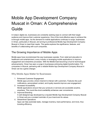 Mobile App Development Company Muscat in Oman: A Comprehensive Guide