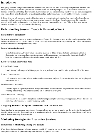 Navigating Seasonal Changes in the Demand for Excavation Jobs