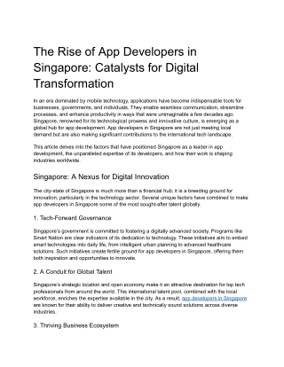 The Rise of App Developers in Singapore: Catalysts for Digital Transformation