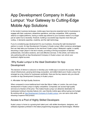 App Development Company In Kuala Lumpur: Your Gateway to Cutting-Edge Mobile App