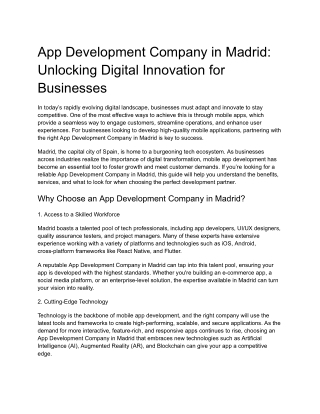 App Development Company in Madrid: Unlocking Digital Innovation for Businesses