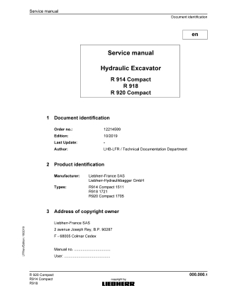 LIEBHERR R914 R918 R920 Compact Hydraulic Excavator Service Repair Manual Instant Download