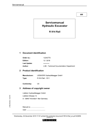 LIEBHERR R914 Rail Hydraulic Excavator Service Repair Manual Instant Download