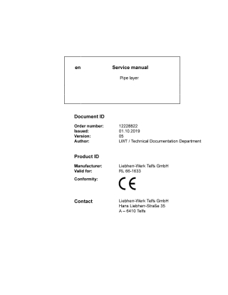 LIEBHERR RL 66-1633 Pipe Layer Service Repair Manual Instant Download