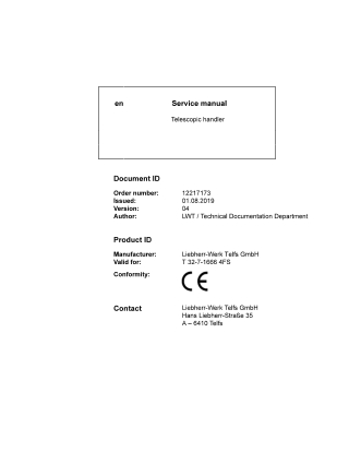 LIEBHERR T32-7-1666 4FS Telescopic Handler Service Repair Manual Instant Download
