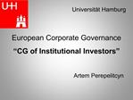 European Corporate Governance CG of Institutional Investors