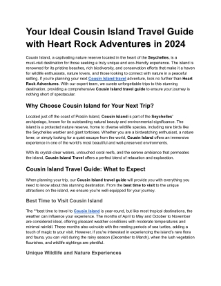 Your Ideal Cousin Island Travel Guide with Heart Rock Adventures in 2024