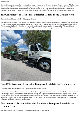 The Benefits of Residential Dumpster Rentals contained in the Orlando Area