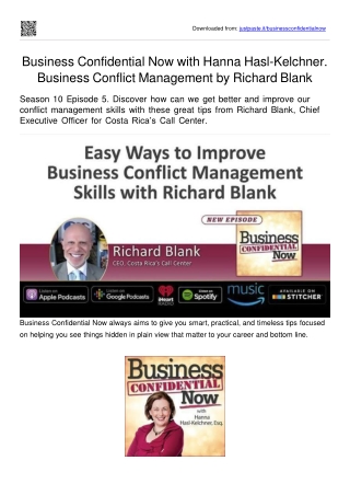 Business Confidential Now with Hanna Hasl-Kelchner. Easy Ways to Improve Business Conflict Management Skills by Richard