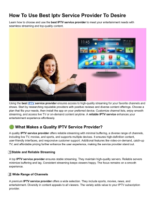 How To Use Best Iptv Service Provider To Desire