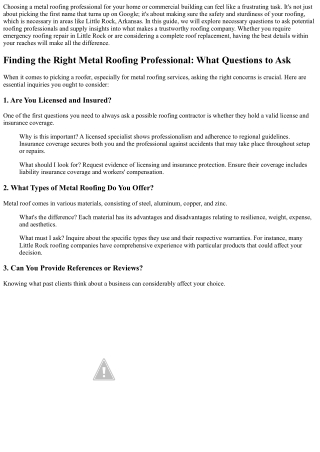 Finding the Right Metal Roofing Professional: What Questions to Ask