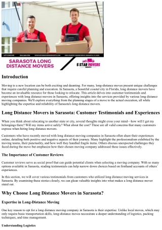 Long Distance Movers in Sarasota: Customer Testimonials and Experiences