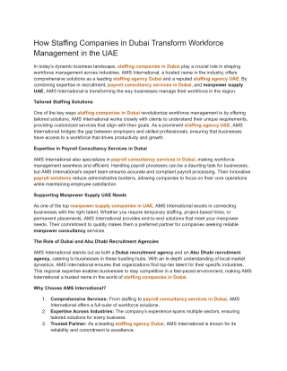 How Staffing Companies in Dubai Transform Workforce Management in the UAE