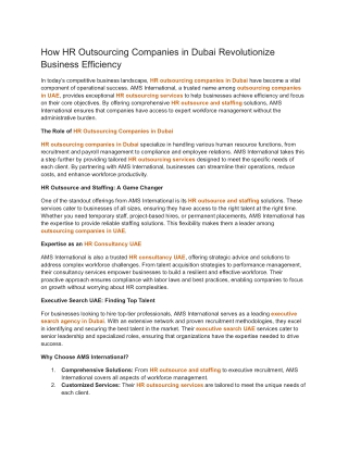 How HR Outsourcing Companies in Dubai Revolutionize Business Efficiency