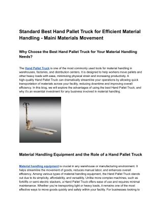 Best Hand Pallet Truck for Efficient Material Handling - Maini Materials Movement