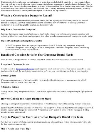How to Prepare for Your Construction Dumpster Rental with Javis