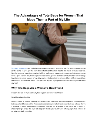 The Advantages of Tote Bags for Women That Made Them a Part of My Life