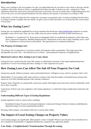 “How Zoning Laws Can Affect The Sale Of Your Property For Cash”