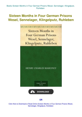 Books Sixteen Months in Four German Prisons Wesel  Sennelager  Klingelputz  Ruhleben