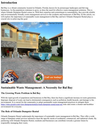 Sustainable Waste Administration in Bal Bay with Orlando Dumpster Rental