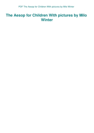 PDF The Aesop for Children With pictures by Milo Winter