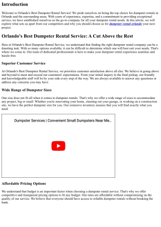 Orlando's Best Dumpster Rental Service: What Sets Us Apart