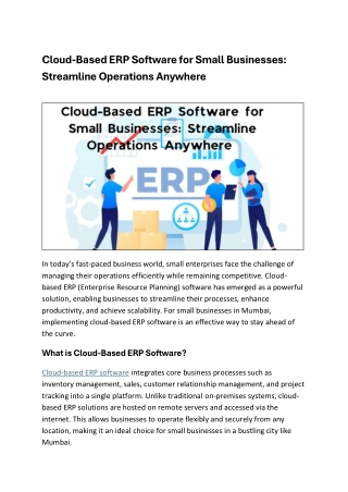 Cloud-Based ERP Software for Small Businesses Streamline Operations Anywhere