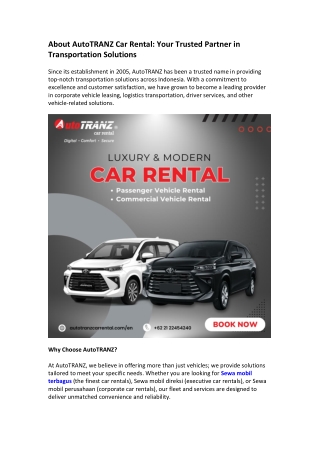 About AutoTRANZ Car Rental Your Trusted Partner in Transportation Solutions