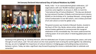 3rd January Declared International Day of Cultural Relations by ICMEI