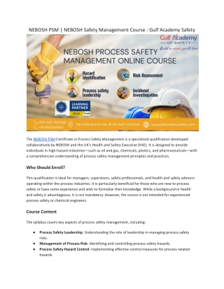 NEBOSH PSM | NEBOSH Safety Management Course : Gulf Academy Safety