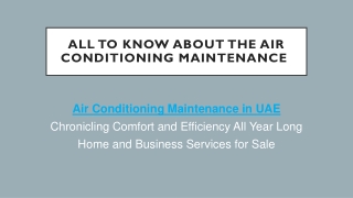 All to Know About the Air Conditioning Maintenance