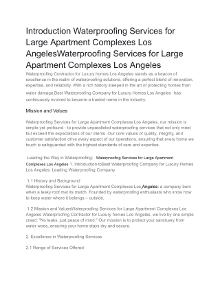 Waterproofing Services for Large Apartment Complexes Los Angeles