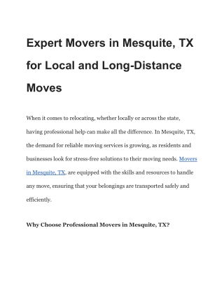 Expert Movers in Mesquite, TX for Local and Long-Distance Moves