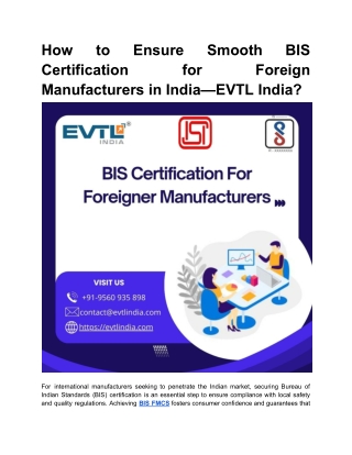 How to Ensure Smooth BIS Certification for Foreign Manufacturers in India - EVTL India