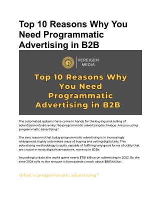 Top 10 Reasons Why You Need Programmatic Advertising in B2B