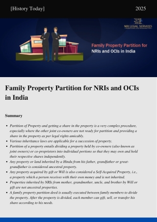 Family Property Partition for NRIs and OI Magazine Article