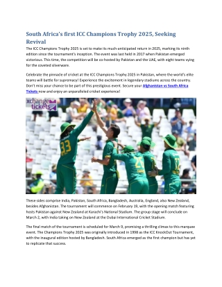 South Africa's first ICC Champions Trophy 2025, Seeking Revival