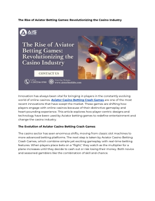 The Rise of Aviator Betting Games: Revolutionizing the Casino Industry