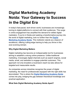 Digital Marketing Academy Noida_ Your Gateway to Success in the Digital Era