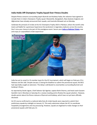India Holds Off Champions Trophy Squad Over Fitness Doubts