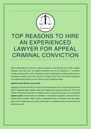 TOP REASONS TO HIRE AN EXPERIENCED LAWYER FOR APPEAL CRIMINAL CONVICTION