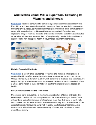 What Makes Camel Milk a Superfood? Exploring Its Vitamins and Minerals