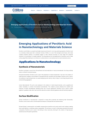 Exploring the Role of Perchloric Acid in Advancing Nanotechnology and Materials