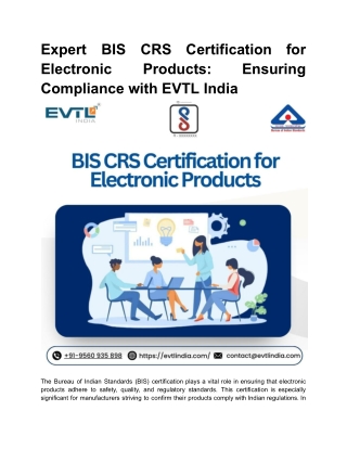 Expert BIS CRS Certification for Electronic Products_ Ensuring Compliance with EVTL India