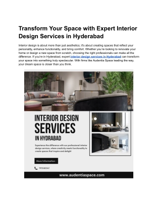 Transform Your Space with Expert Interior Design Services in Hyderabad