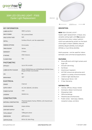 30W LED 5-CCT Ceiling Light by Greenhse Technologies