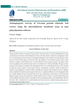 Antiangiogenic activity of Coccinia grandis ethanolic leaf extract using